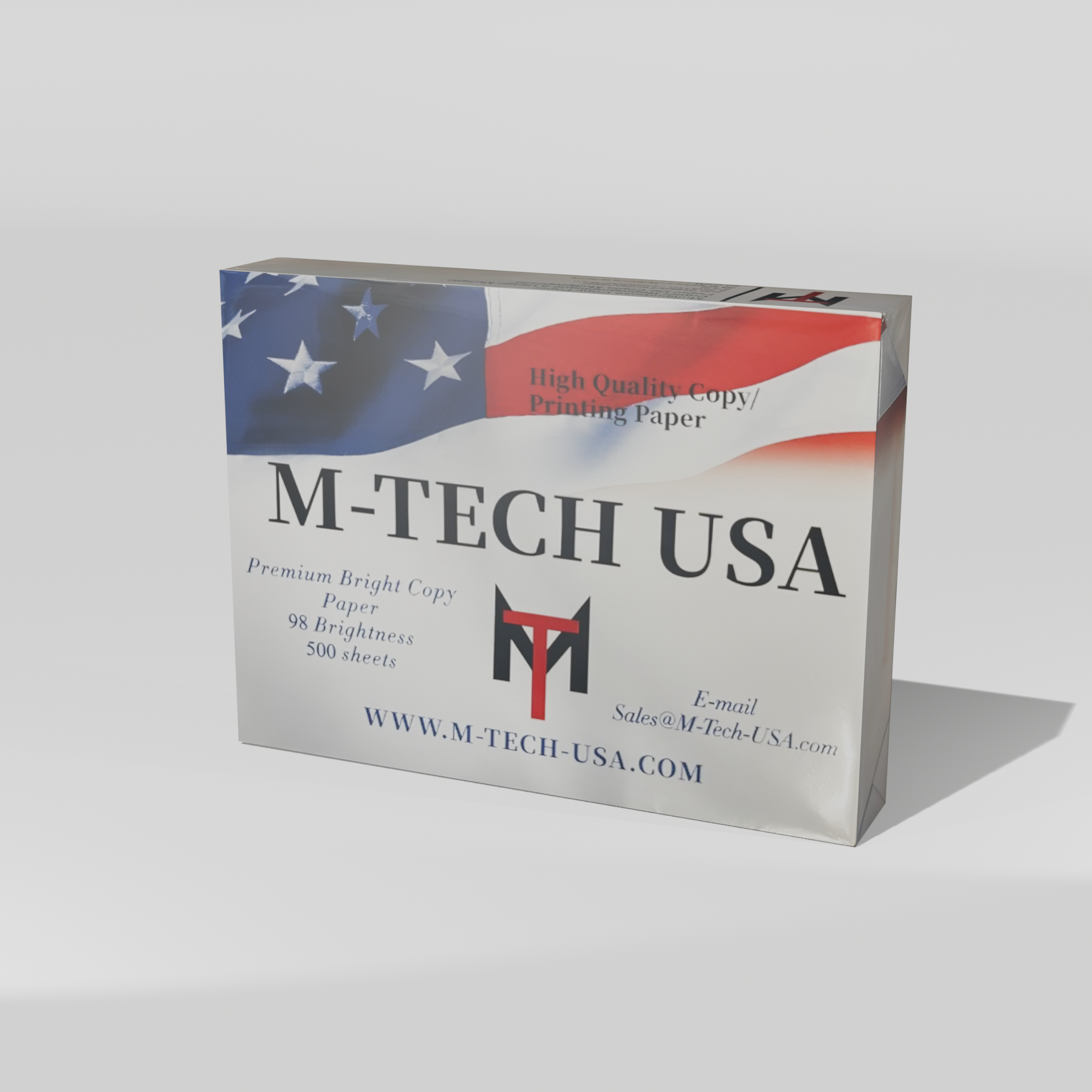 M-Tech USA paper packaging with American flag design on a white background